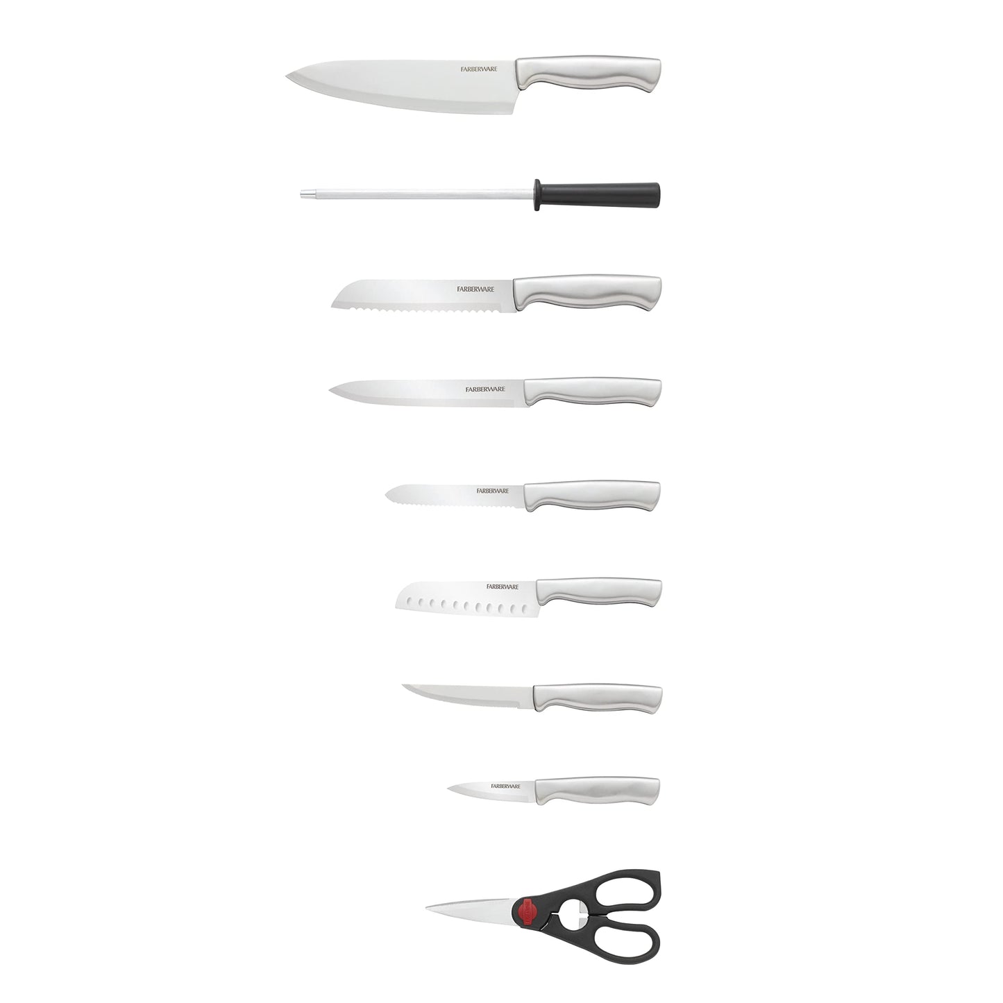 Farberware 15-Piece High-Carbon Stamped Stainless Steel Kitchen Knife Set with Wood Block, Steak Knives, Razor-Sharp, Black, Ultra-Sharp Blades, Ergonomic Comfort Grip