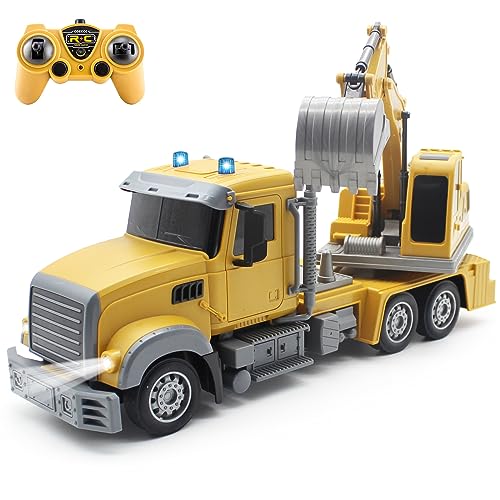 Leopmase Remote Control Truck Excavator Toy, RC Truck Excavator with Lights and Sounds, 2.4Ghz 7 Channel Remote Control Construction Vehicle Toy for Toddlers Boys Girls Birthday Gifts