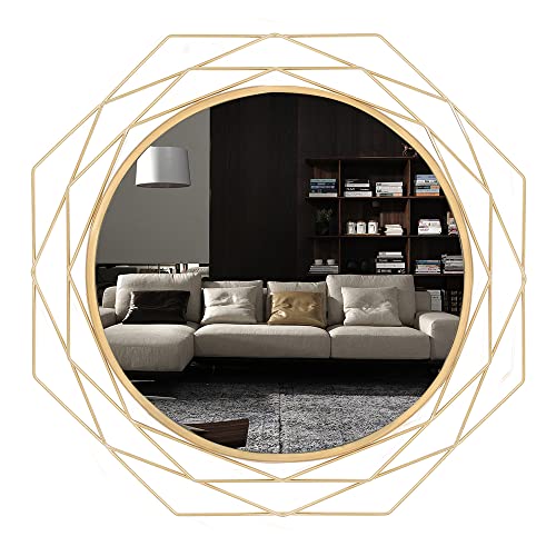 Yamyeud 30'' Round Wall Mounted Mirrors - Gold Bathroom Circle Mirror Personality Geometric Decorative Mirror for Living Room, Bedroom, Entryway Hanging Mirrors