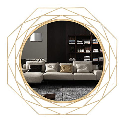 Yamyeud 30'' Round Wall Mounted Mirrors - Gold Bathroom Circle Mirror Personality Geometric Decorative Mirror for Living Room, Bedroom, Entryway Hanging Mirrors