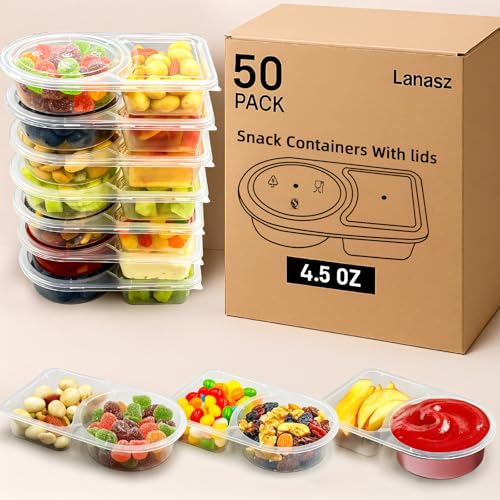 50 Pack Reusable Double Compartment Snack Containers