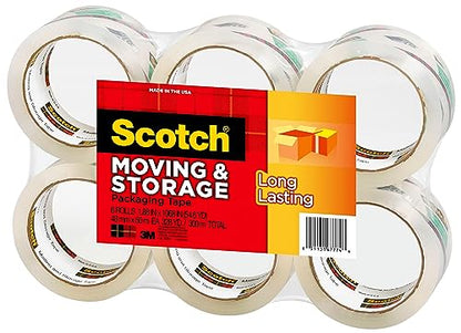 Scotch Long Lasting Storage Packing Tape, Clear, Storage Tape Seals Moving Boxes, 1.88 in x 54.6 yd,6 rolls