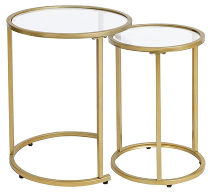 RiteSune Gold Glass Nesting Side End Tables Set of 2, Round Small Stacking Drink Coffee Table for Small Space, Living Room, Bedroom, Christmas, New Year