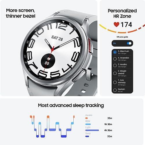 SAMSUNG Galaxy Watch 6 Classic 47mm LTE Smartwatch, Rotating Bezel, Fitness Tracker, Personalized HR Zones, Advanced Sleep Coaching, Heart Monitor, BIA Sensor, Health Insights, US Version, Silver