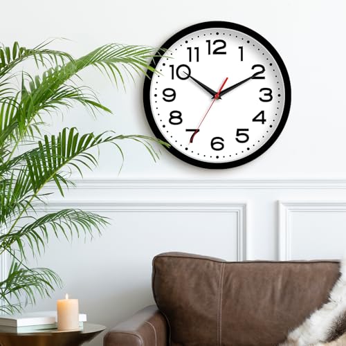 Roymnie Wall Clock Silent Non-Ticking Modern Clock Battery Operated 8 Inch Small Classic Analog Decorative for Kitchen, Living Room, Office, Bedroom, Bathroom (Black)