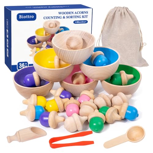 Montessori Wooden Acorn Sorting Toy for Toddlers