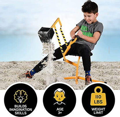 stargo Sand Digger Kids Excavator Ride on Toy, Beach Toys Outdoor Sandbox Toy Digger for Kids, Solid Steel Rotates 360, Role Play, Sand Toys
