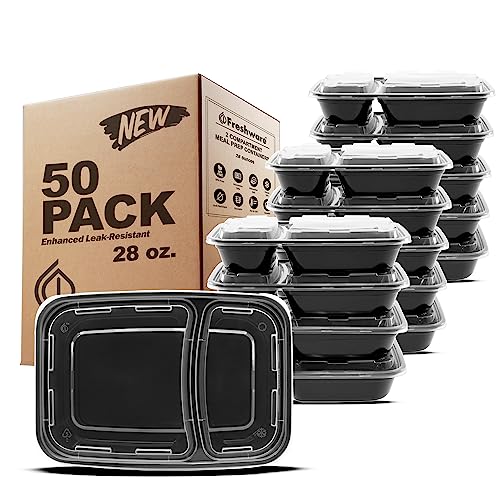 50 Pack Freshware 2-Compartment Meal Prep Containers