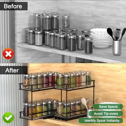 NANAGIFTREE Pull Out Spice Rack Organizer for Cabinet-2 Packs-2 Tier Slide Out Spice Rack, Sliding Spice Organizer Shelf, 4.48''W x 10.23''D x 8.55''H.