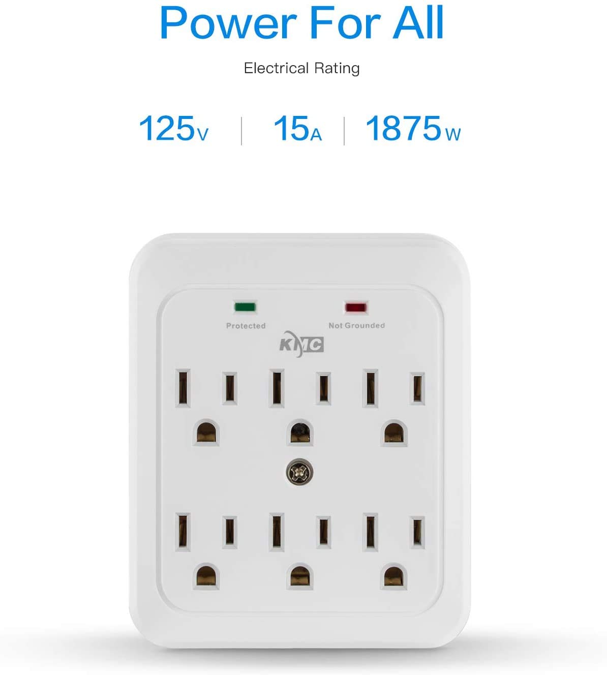 KMC Wall Surge Protector, 980 Joule, 6-Outle Wall Plug Adapter Power Strip, White(2 Pack)