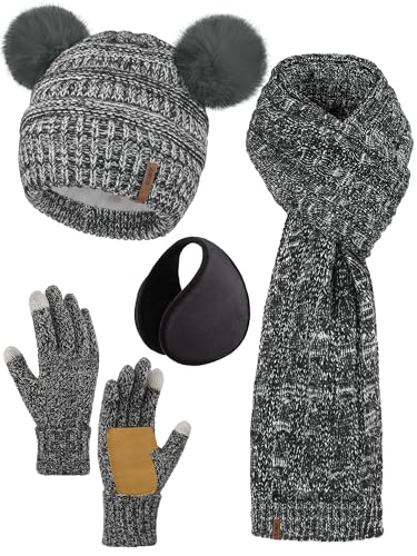 Winter Beanie Hat Scarf and Touchscreen Gloves Set