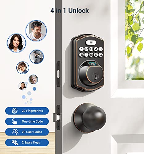 Veise Fingerprint Door Lock, Keyless Entry Door Lock, Electronic Keypad Deadbolt, Biometric Smart Locks for Front Door, Auto Lock, Anti-Peeking Password, Easy Install, Oil Rubbed Bronze