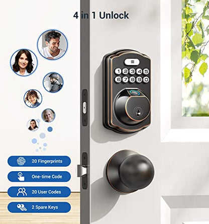 Veise Fingerprint Door Lock, Keyless Entry Door Lock, Electronic Keypad Deadbolt, Biometric Smart Locks for Front Door, Auto Lock, Anti-Peeking Password, Easy Install, Oil Rubbed Bronze
