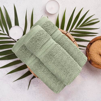 Towel and Linen Mart 100% Cotton - Wash Cloth Set - Pack of 4,Luxurious, Absorbent,Soft Feel Perfect for Daily Use (12 x 12 White & Sage Green)