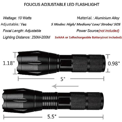 2 Pack Tactical Flashlights Torch, Military Grade 5 Modes 3000 High Lumens Led Waterproof Handheld Flashlight for Camping Biking Hiking Outdoor Home Emergency