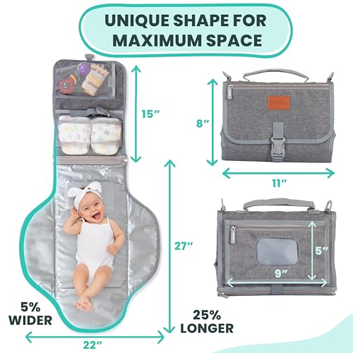 Portable Changing Pad for Baby, Travel Diaper Changing Pad for Newborn, Large Waterproof Baby Changing Mat, Foldable & Detachable Diaper Changing Station with Baby Wipes Pockets, Baby Stuff by Pillani