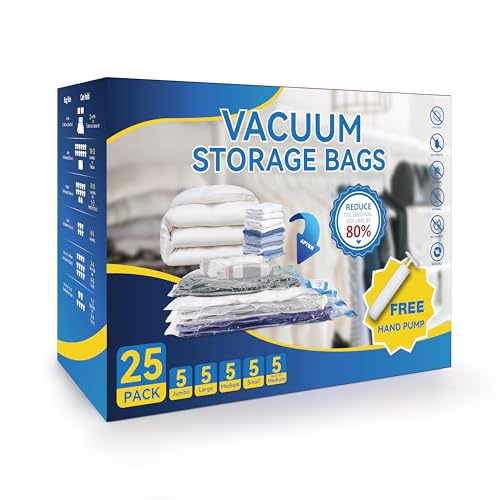 25 Pack Vacuum Storage Bags Space Saver with Pump