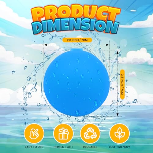 Reusable Water Balloons for Kids, Silicone Refillable Water Balls, Self-Sealing Splash Bombs, Quick Fill with Magnetic & Mesh Bag, Water Toys for Summer Outdoor Pool Backyard Party (12 Pack)