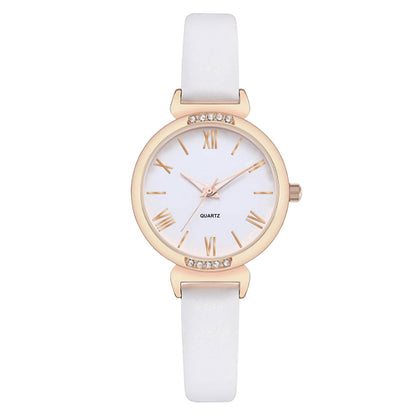NUOVO Women Watch White Watch for Ladies Rose Gold Watch Diamond Watch Casual Watch Crystal Accented Leather Strap Watch Analog Display Watch Waterproof Watch Arabic Numerals Watch