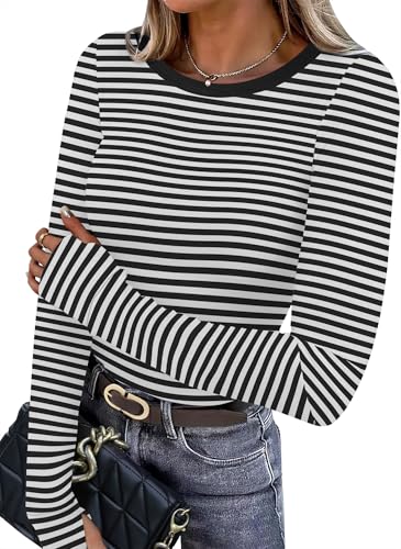 Striped Fleece Thermal Long Sleeve Thumbhole Shirt
