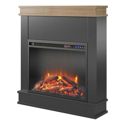 Ameriwood Home Mateo 30 Inch Electric Fireplace with Mantel, Replaceable Fireplace Insert Heater, Freestanding, Remote Control, Timer, Realistic Log and Flame Effect, Black