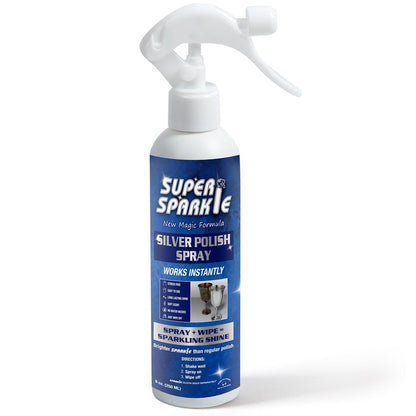 SUPER SPARKLE Silver Polish Cleaner Spray 8 Ounce - Instant Tarnish Remover & Long-Lasting Shine For Sterling Silver - Silver Cleaner Polish For Sterling Silverware - Safely Cleans & Removes Tarnish