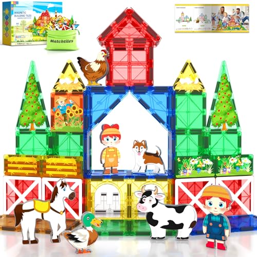 Matchtiles Magnetic Tiles Building Blocks with Farm Animals