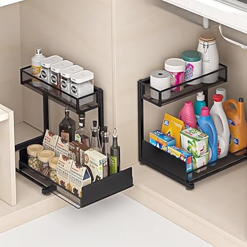 2 Pack Under Sink Pull Out Cabinet Organizer Shelf