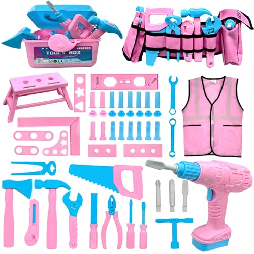 55 Piece Kids Tool Set with Drill and Vest