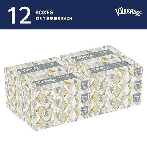 Kleenex® Professional Facial Tissues, Bulk (03076), 2-Ply, White, Flat Facial Tissue Boxes for Business, Convenience Case (125 Tissues/Box, 12 Boxes/Case, 1,500 Tissues/Case)