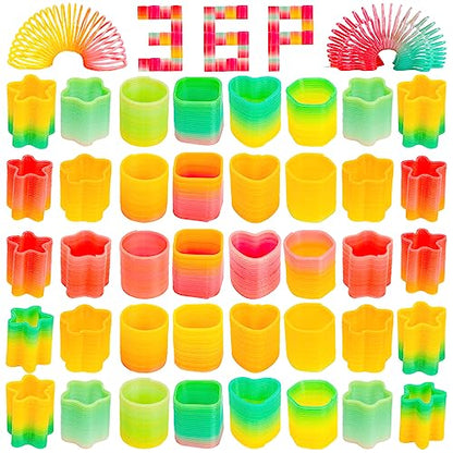 JOHOUSE Mini Magic Springs, 36PCS Rainbow Platic Coil Spring Toy, Fidget Stress Coil Mini Bulk Toys for Birthday Classroom Prizes and Party Favors Small Toys Gifts
