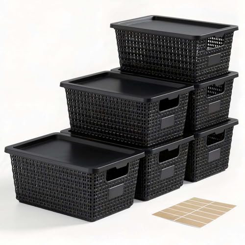 6 Pack Stackable Plastic Storage Bins with Lids