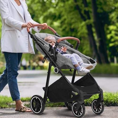 VEVOR Standard Baby Stroller, Infant Toddler Stroller with Bassinet, 3rd-Gear Adjustable Backrest & Foldable & Reversible Seat, Carbon Steel Newborn Stroller with Leg Cover and Mesh Net, Black