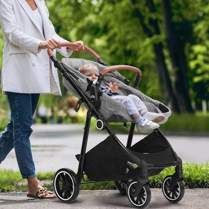 VEVOR Standard Baby Stroller, Infant Toddler Stroller with Bassinet, 3rd-Gear Adjustable Backrest & Foldable & Reversible Seat, Carbon Steel Newborn Stroller with Leg Cover and Mesh Net, Black