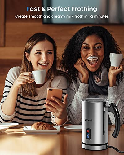 ECOWELL Milk Frother, Coffee Frother Electric, Automatic Hot and Cold Foam Frother, Stainless Steel Milk Steamer and Frother for Latte, Macchiato, Cappuccinos 8.1oz/240 ml Silver, WMMF02
