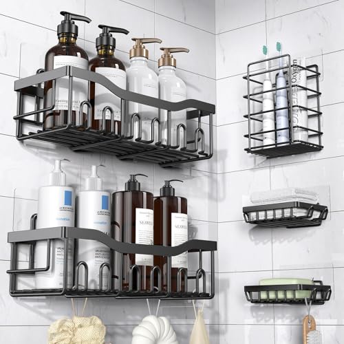 5 Pack Adhesive Rustproof Stainless Steel Shower Caddies
