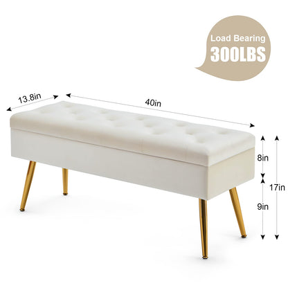 RUCUKEN Storage Bench with Storage Bench for Bedroom End of Bed Bench Foot of Bed Bench Entryway Bench Storage Ottoman Bench 40" W x 13.8" D Velvet Bench