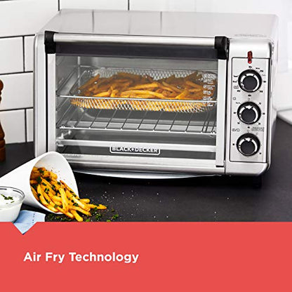 BLACK+DECKER 6-Slice Crisp 'N Bake Air Fry Toaster Oven, TO3215SS, 5 Cooking Functions, 60 Minute Timer, Stainless Steel