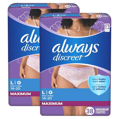 Always Discreet 76 Count Incontinence Underwear for Women