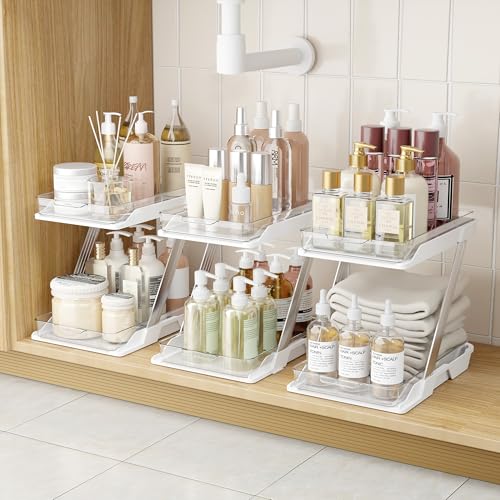 3 Pack 2-Tier Bathroom and Kitchen Organizer Drawer