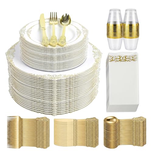 25 Guest Disposable Dinnerware Set with Plates and Cups