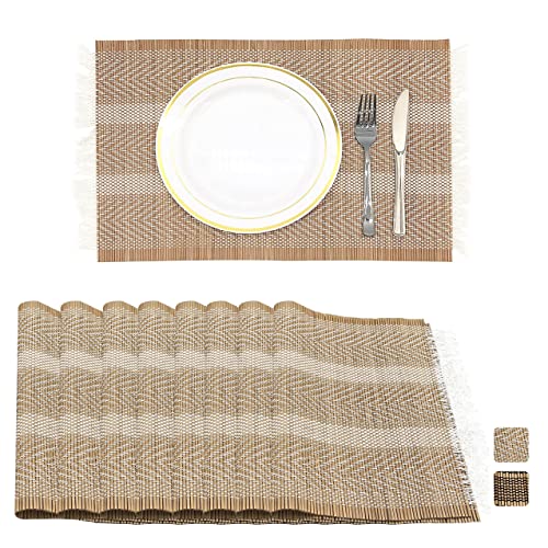 8 Pack Bamboo Placemats Fringed Washable Heat Resistant
