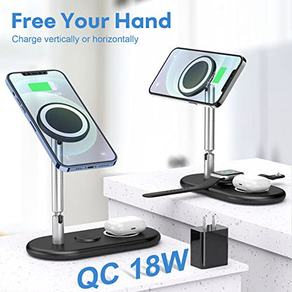 GEJIUCAI 3 in 1 Magnetic Wireless Charger, Adjustable Charging Station for Apple iPhone/iWatch/Airpods, Compatible with iPhone iPhone 14 13 12 Pro Max Mini, Airpods 3/2/Pro, iWatch 7/6/SE/5/4/3/2