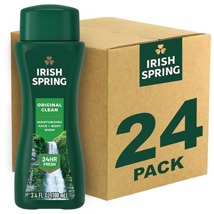 Irish Spring Men's Body Wash Shower Gel, Original Clean, Travel Size Body Wash, 3.40 Fl Oz (Pack of 24)