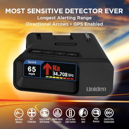 Uniden R7 EXTREME LONG RANGE Laser/Radar Detector, Built-in GPS, Real-Time Alerts, Dual-Antennas Front & Rear w/Directional Arrows, Voice Alerts, Red Light and Speed Camera Alerts