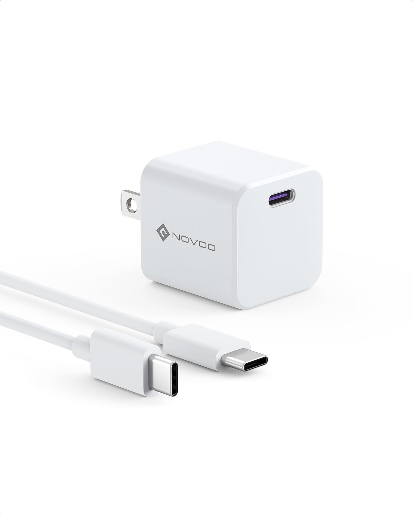 NOVOO USB C GaN Charger 30W Compact Fast Wall Charger Block, USB-C Power Adapter for iPhone 15 Pro Max, Galaxy S23 (White)