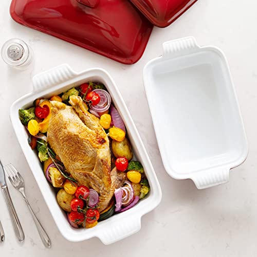 vancasso Blossom Casserole Dish, 13x9 Baking Dish, 3.8 Quart Casserole Dish Set Lasagna Pan Deep With Lid Oven Safe, Red