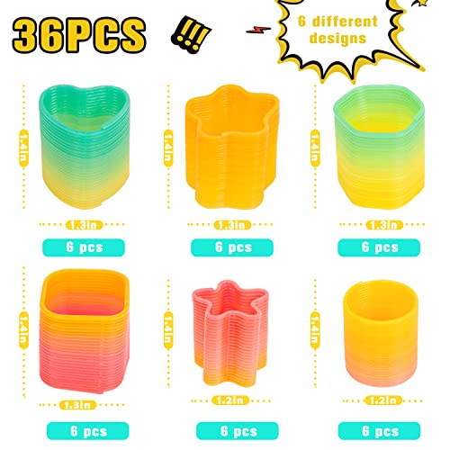 JOHOUSE Mini Magic Springs, 36PCS Rainbow Platic Coil Spring Toy, Fidget Stress Coil Mini Bulk Toys for Birthday Classroom Prizes and Party Favors Small Toys Gifts