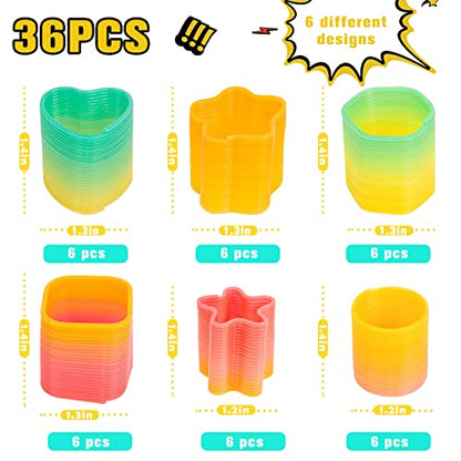 JOHOUSE Mini Magic Springs, 36PCS Rainbow Platic Coil Spring Toy, Fidget Stress Coil Mini Bulk Toys for Birthday Classroom Prizes and Party Favors Small Toys Gifts