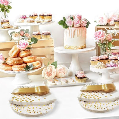 Gold Dot Disposable Party Plates and Napkins Set